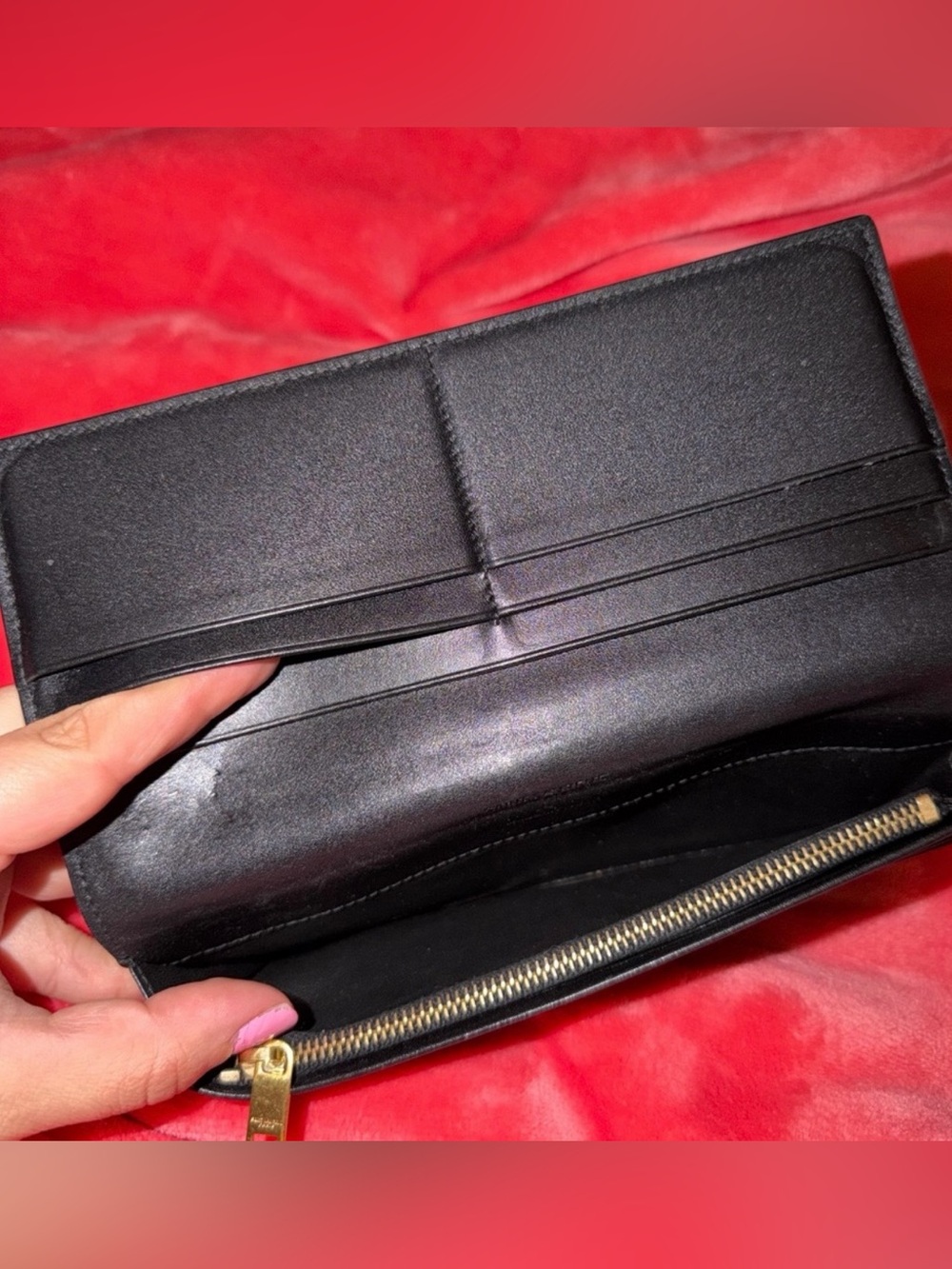 Vintage Authentic Saint Laurent Black Long Leather Wallet with Gold Logo - Picture 4 of 4
